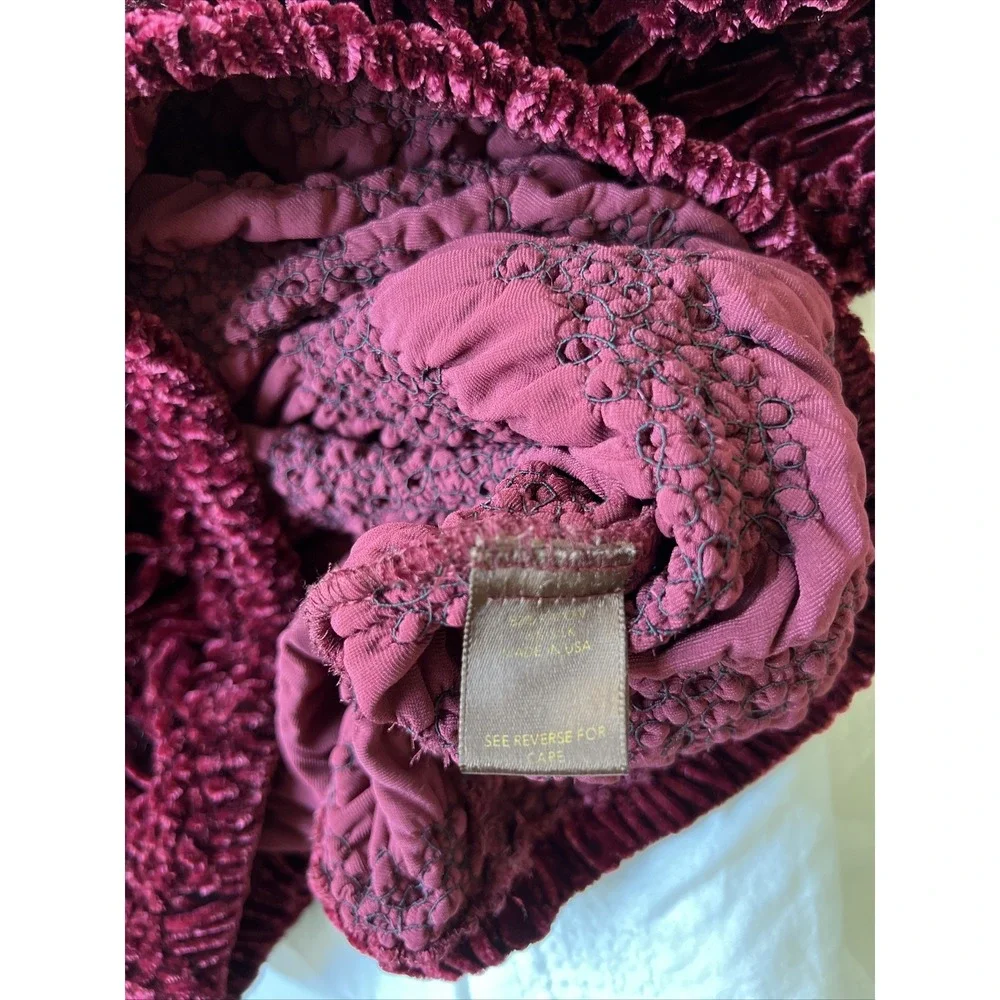 Han Feng Designer Size Small Crinkle Crush Velvet Stretch Long Sleeve Blouse Top